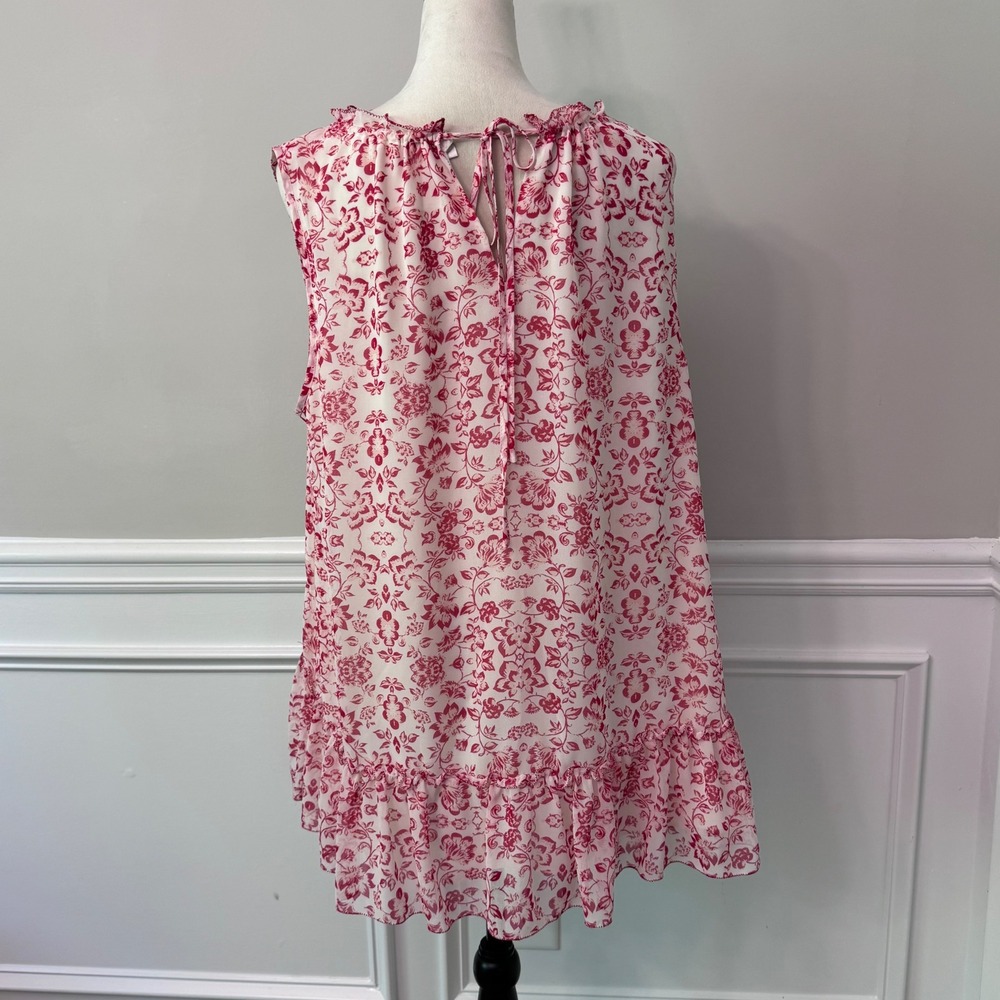 Sophie Max Floral Cottagecore Toile Ruffle Neck Sleeveless Blouse Top XL - Picture 5 of 10